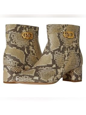 Nib Ralph Lauren Wynne II Python Embossed Leather Block Heel Booties Boots